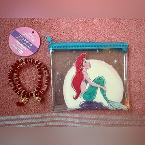 2 beaded bracelets and 1 small The little mermaid bag.